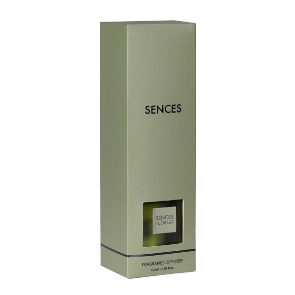 Green florist Sences mini reed diffuser in presentation box.