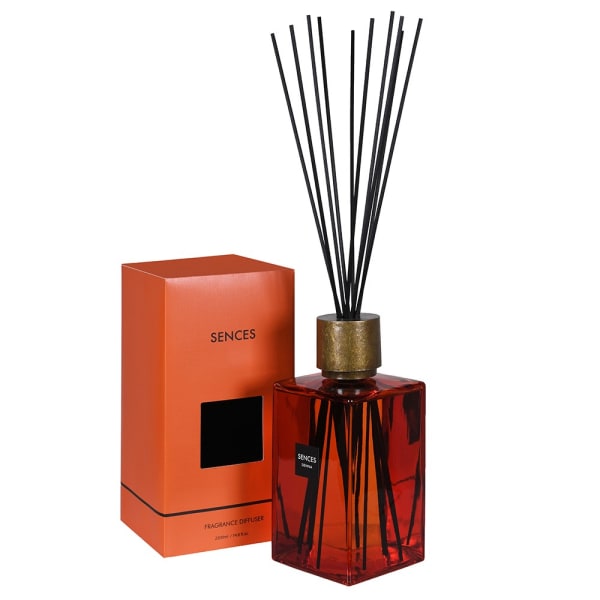 Orange sienna Sences reed diffuser with presentation box.