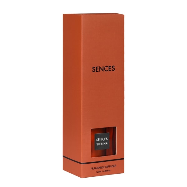 Sences red sienna mini reed diffuser in presentation box.