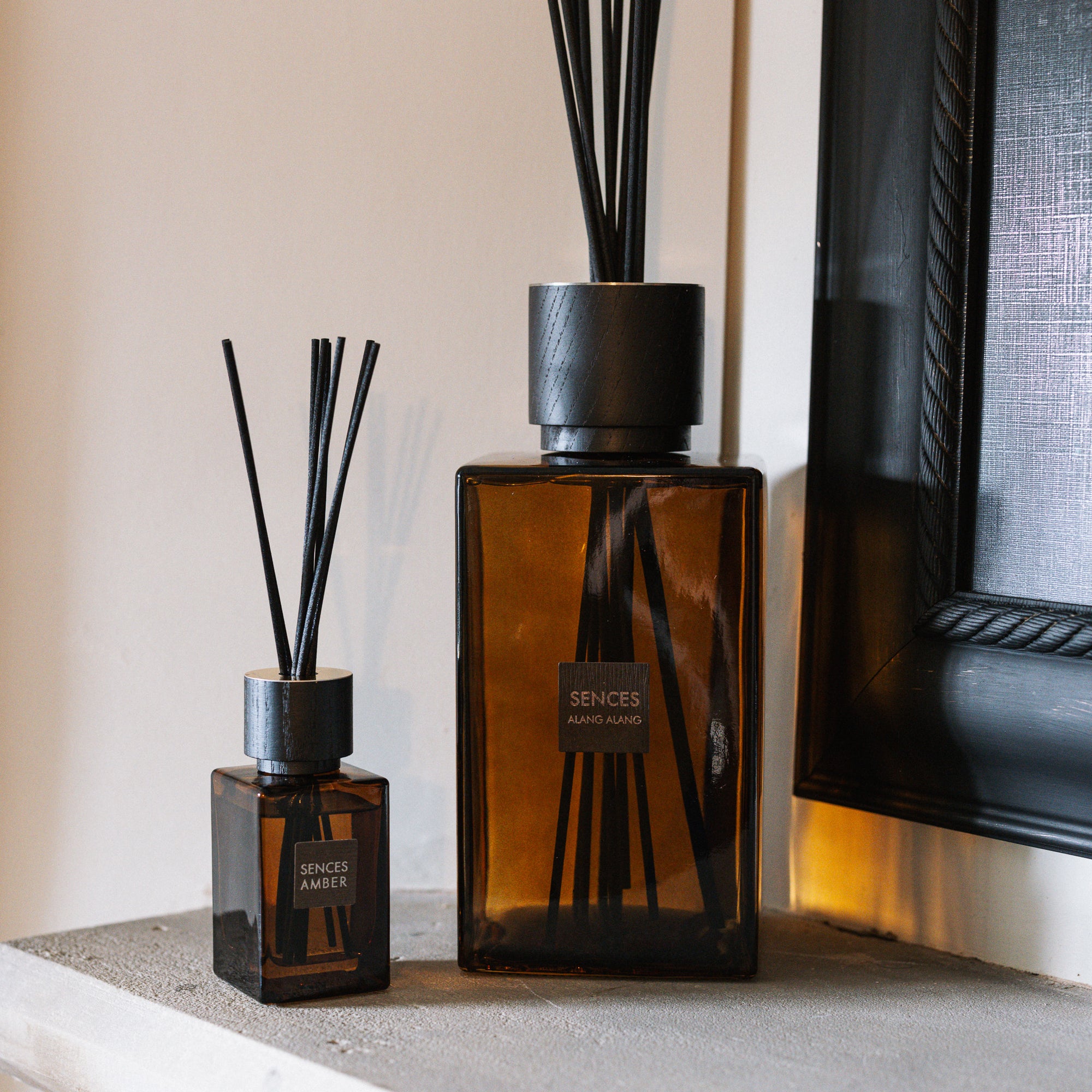 Sences Amber Mini Reed Diffuser with extra large reed diffuser.