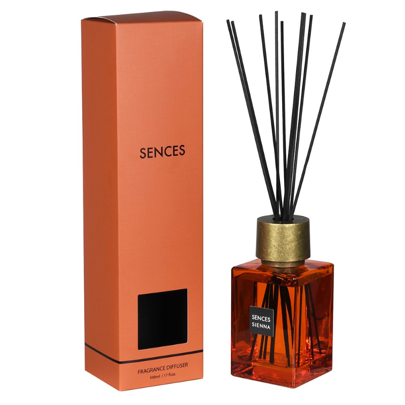 Sences Sienna Reed Diffuser with orange presentation box.