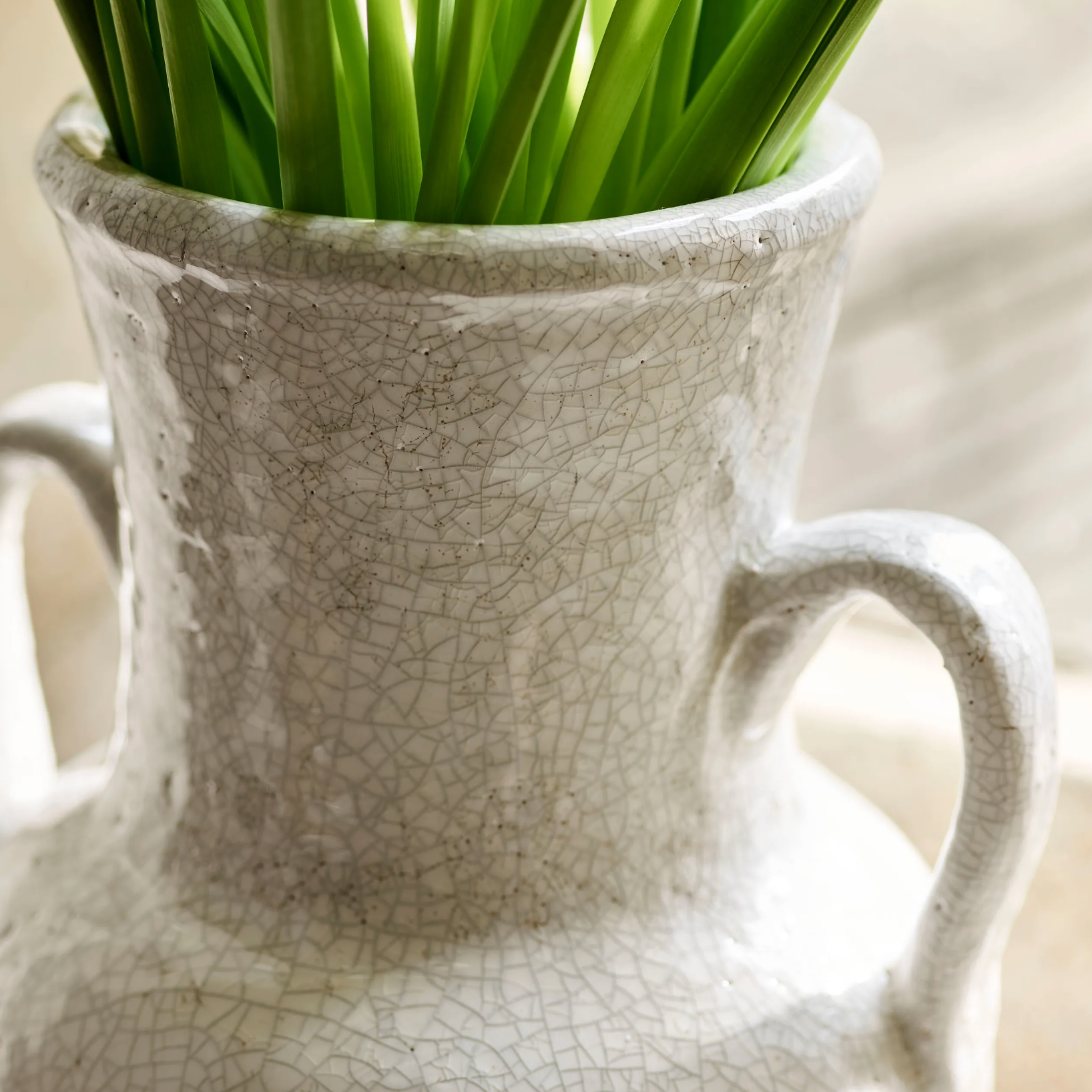 Wilma Ceramic Vase with fresh stems, detailed shot. 