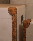 detail shot of linen storage trunks.